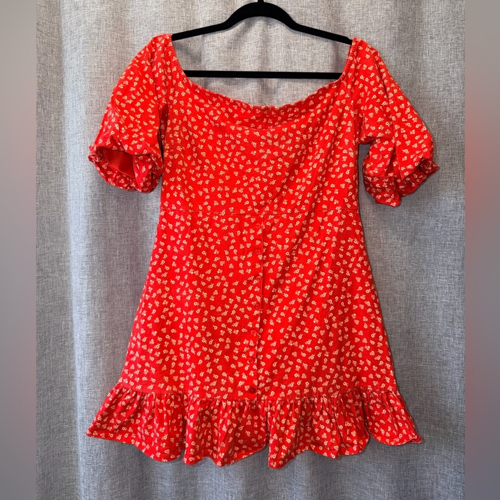 ASOS Pink and Red Floral Elastic Neckline Dress size 10